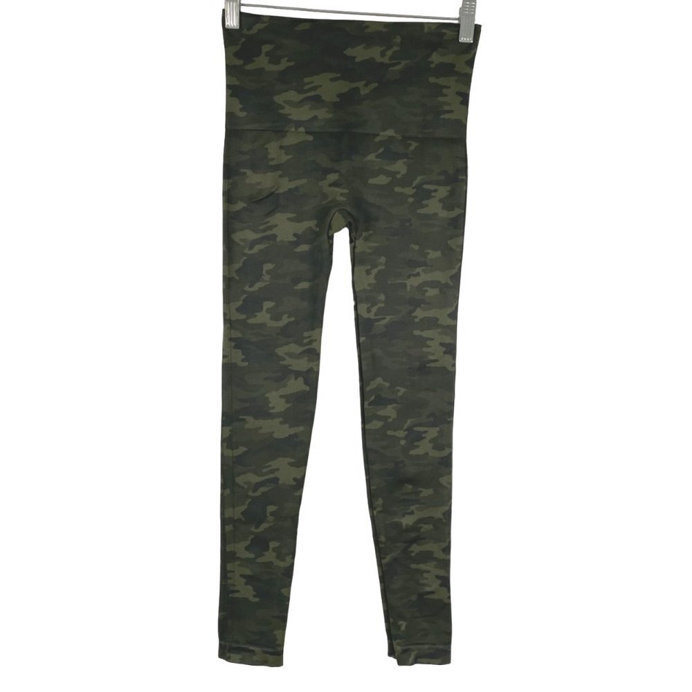 Spanx Look At Me Now Leggings Camo Women's Medium Green Nylon‎ Blend PT-1889